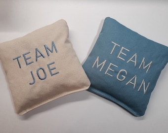 Personalized Team Cornhole Game Bags -  Wedding Team Bags - Set of 8 Shown in Ivory and Light Blue - Great Gift!!