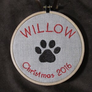 Personalized Pet Christmas Ornament: Rustic Embroidered Dog or Cat Gift