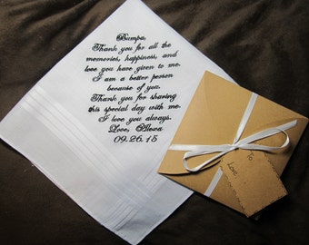 Grandfather of the Bride - Personalized Wedding Handkerchief With Free Gift Envelope - Shown with Black Writing