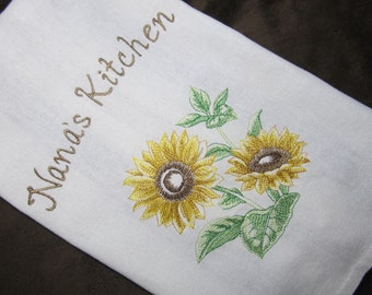 Personalized Sunflower Kitchen Tea Towel - Makes a Great Gift - Embroidered - Country Sunflowers