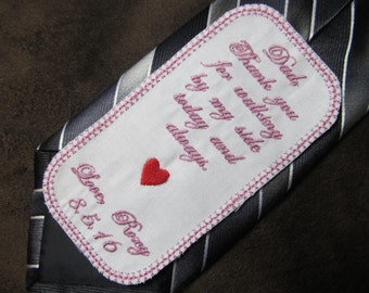 Father of the Bride - Personalized Embroidered Wedding Tie Patch - Shown with Light Pink Writing