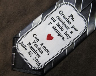 Father of the Bride - Personalized Embroidered Wedding Tie Patch - Spanish Version Shown with Black Writing