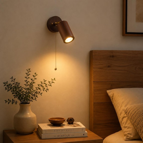 Japanese Walnut Wall Reading Light, Adjustable Wooden Wall Sconce, Bedside Spotlight Lamp, Nordic Bedroom Wall Light, Japandi Lamp