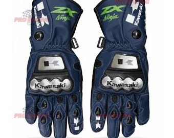Kawasaki Blue Motorcycle Racing Gloves Men Women Protective Riding Motorbike Biker Gear (Duty paid Service)