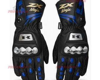 Kawasaki Blue Motorcycle Gloves Racing Riding Gloves Protective Motorbike Biker Gloves Men Women (Duty Paid Service)