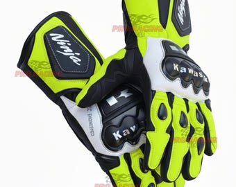 Kawasaki Yellow Motorcycle Gloves Men Women Racing Riding Gloves Kawasaki Ninja Motorbike Gloves Protective Biker (Duty paid Service)