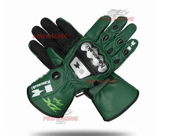 Kawasaki Dark Green Gloves Kawasaki Motorcycle Gloves Kawasaki Ninja Gloves Racing Riding Biker Gear (Duty paid Service)