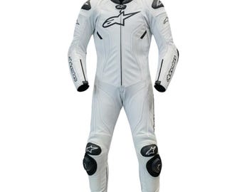 Alpinestars White Motorcycle Leather Racing Suit Men’s Sport Bike Protective Armor