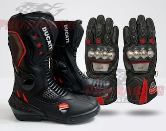 Ducati leren laarzen en handschoenen set motorkleding Ducati Racing Biker-uitrustingscombinatie
