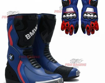 BMW Motorbike Racing Gloves and Riding Boots Set for Men, Motorrad Biker Gear, Motorcycle Riding Accessories