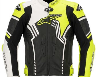 Alpinestars Men's Motorcycle Racing Jacket: Biker Custom Leather Jacket Motorbike Motor GP Street Track Gear Riding Jacket