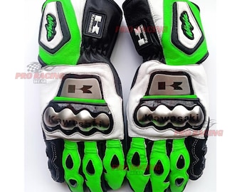 Kawasaki White Green Motorcycle Gloves Kawasaki Ninja Gloves Racing Riding Motorbike Gloves Protective Biker Gear Men (Duty paid Service)