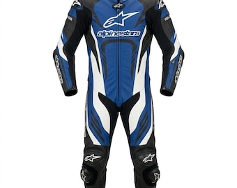 Alpinestars Blue Motorcycle Suit Mens Biker Leather Custom Motorbike Street Track Racing Suit