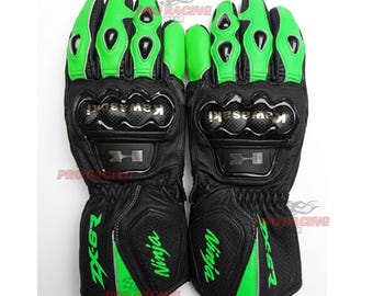 Kawasaki Green Black Motorcycle Gloves Kawasaki Ninja Gloves Racing Riding Motorbike Gloves Protective Biker Men Women (Duty paid Service)