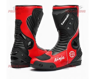 Kawasaki Red Motorcycle Racing Boots Men Women Protective Riding Footwear Motorbike Biker Track Boots (Duty Paid Service)