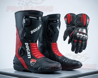 Ducati zwarte set motorlaarzen en -handschoenen | Ducati laarzen en handschoenen | Motorracehandschoenen en -laarzen | Beschermende kleding voor motorrijders