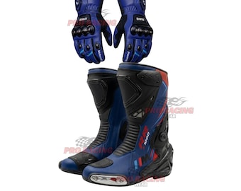 BMW Motorrad Motorcycle Racing Gloves and Riding Boots Set for Men