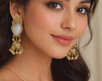 Kashmiri Mirror Jhumka Earrings | Gold Ghungroo | Indian Bridal Eid Gift