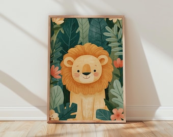 Cute Cartoon Lion Wall Art Print