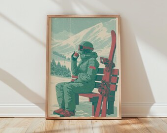 Ski Poster Winter Wall Art Skiing Art Print Mountain Landscape