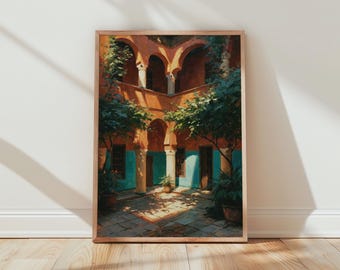 Vibrant Courtyard Art Architecture Print Colourful Wall Art