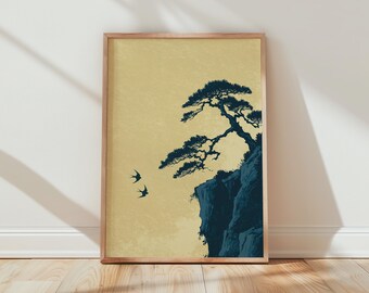 Japanese Cliff Tree Nature Print Wall Art