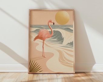 Flamingo Beach Sunset Print Tropical Wall Art