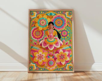 Folk Art Goddess Floral Print Wall Art