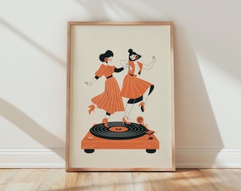 Impression d'art murale disque vinyle dansant femmes