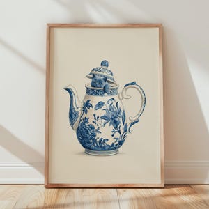 Katt Tekanna Konst Blå och Vit Tekanna Illustration