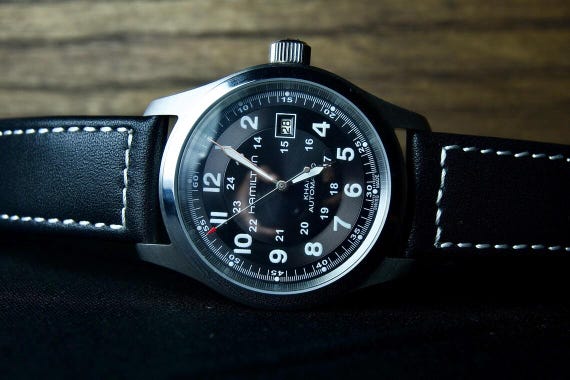 Hamilton Khaki Black Vintage Watch | Refurbished Swiss Movement | Mens Military Field Watch | Classic Mechanical Timepiece | Luxury Gift