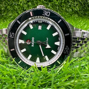 Reloj de lujo Rado Captain Cook con esfera verde estilo vintage / Automático suizo para buceo / Reloj de colección Rado raro / Regalo clásico para buceadores con esfera verde
