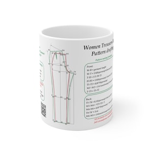 Sewing mug - Women pants drafting cheat-sheet, size 11oz (330ml), English
