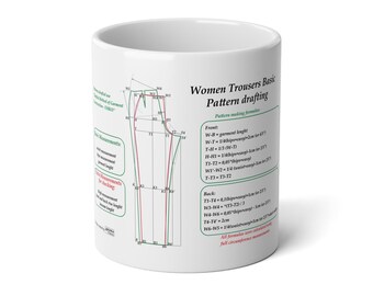 Sewing Mug King size with Women Trousers Block Pattern Drafting instruction | Sewing Pattern Diagram, 20oz Jumbo Mug