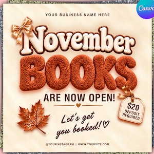 November Booking Flyer Template, Thanksgiving Booking Flyer, November Books Are Open, November Hair Lash Nail Braid Wig Booking Flyer