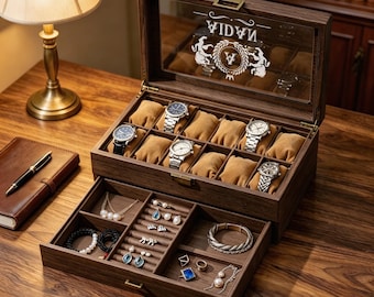 Custom Engraved Watch Box, Personalized Watch Case, Men watch jewelry box, Gifts for husband, Birthday / Anniversary Gifts for Men