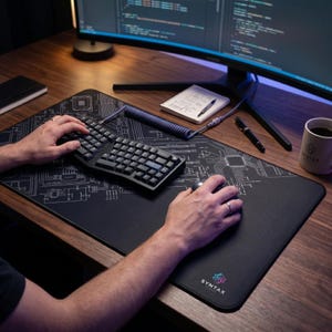 Minimalist Circuit Board Desk Mat, Tech Blueprint Mouse Pad for Developers, Dark Aesthetic Office Decor, Gift for Software Engineers