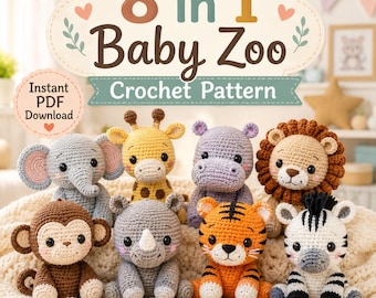 8-in-1 haakpatroonbundel Baby Zoo (pdf-download), amigurumi-safaridieren