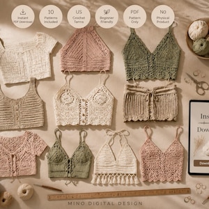 10-in-1 Crochet Women's Top Patterns Bundle | Summer Crop Halter Tank Tops (PDF Download)