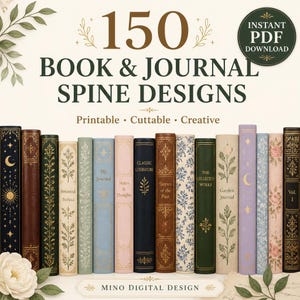150 Vintage Book Spine Printables, Junk Journal Ephemera (Digital Download)