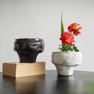 Vaso Ikebana in ceramica con spillo a forma di rana - Vaso da fiori rotondo moderno - Ceramica minimalista insolita - 22 cm - Decorazione da tavolo unica