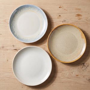 Handcrafted Ceramic Dinner Plate Set, Unique Hand Sprayed Glaze Pottery Dishes, 8 Inch & 7.25 Inch Salad Plates, Housewarming Gift