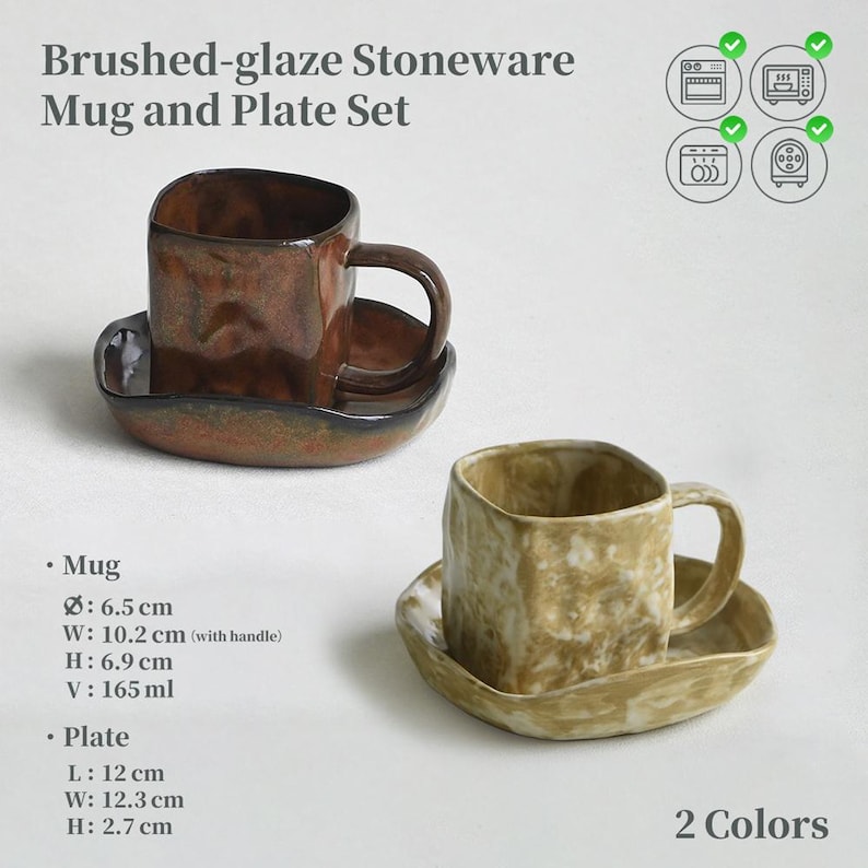 Zestaw ceramicznych filiżanek do espresso, filiżanka i spodek, kwadratowa filiżanka do kawy, ręcznie robiony zestaw filiżanek do herbaty, unikatowy kubek ceramiczny, prezent ślubny dla niej zdjęcie 4