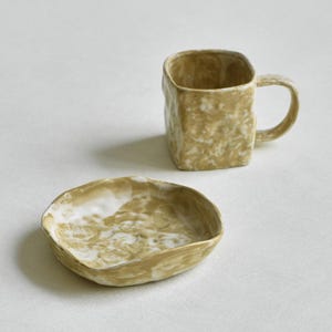 Zestaw ceramicznych filiżanek do espresso, filiżanka i spodek, kwadratowa filiżanka do kawy, ręcznie robiony zestaw filiżanek do herbaty, unikatowy kubek ceramiczny, prezent ślubny dla niej zdjęcie 8