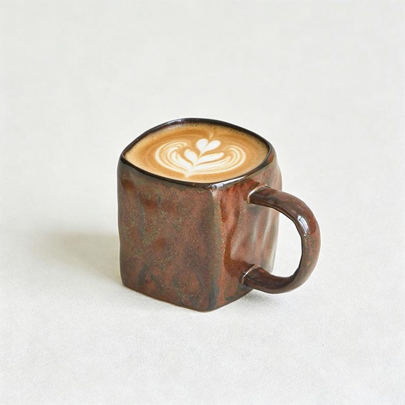 Zestaw ceramicznych filiżanek do espresso, filiżanka i spodek, kwadratowa filiżanka do kawy, ręcznie robiony zestaw filiżanek do herbaty, unikatowy kubek ceramiczny, prezent ślubny dla niej zdjęcie 5