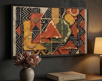 Geometric Afrocentric Frame TV Art - Textured Abstract Pattern for Samsung TV - Earthy Mud Cloth TV Download - Modern Heritage Boho Art 4K