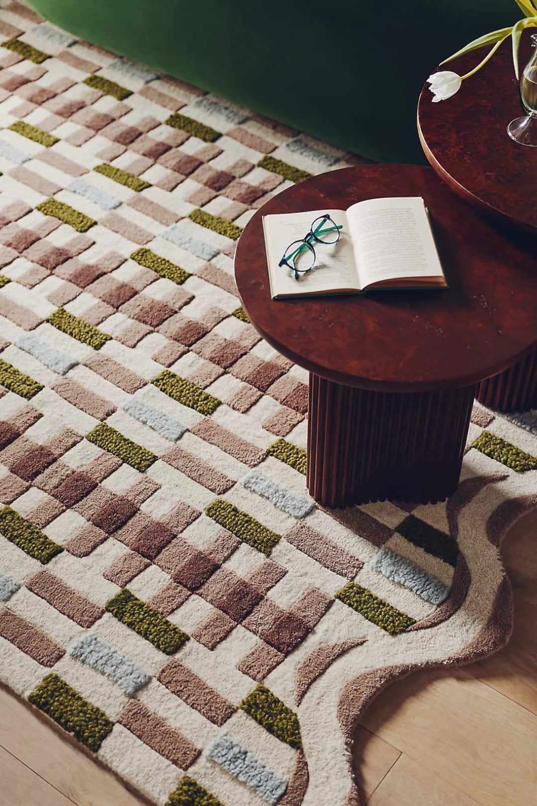 Modern Geometric Tufted Rug, Wavy Edge Checkered Area Rug, Retro ...