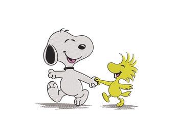 Snoopy Woodstock Machine Embroidery Design, Cartoon Dog Digital File, Instant Download