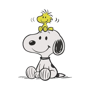 Snoopy and Woodstock Machine Embroidery Design, Happy Dog and Yellow Bird Embroidery Pattern, Instant Download