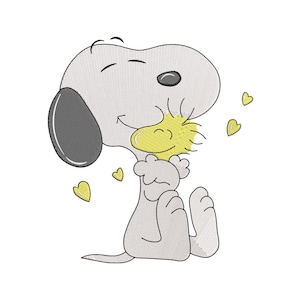 Snoopy Hugging Woodstock Machine Embroidery Design, Cartoon Dog Embroidery File, Instant Download